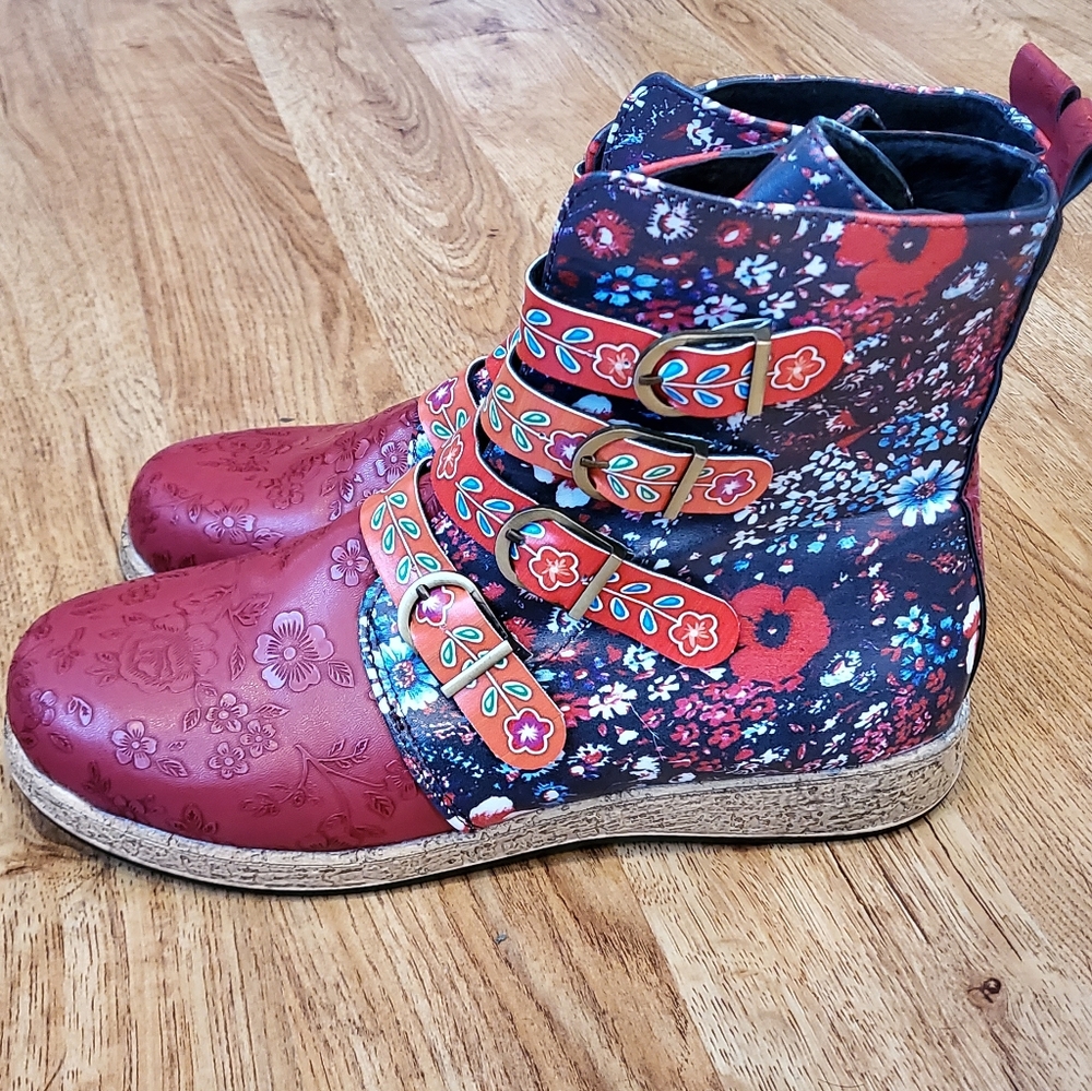 Funky floral buckle boots
